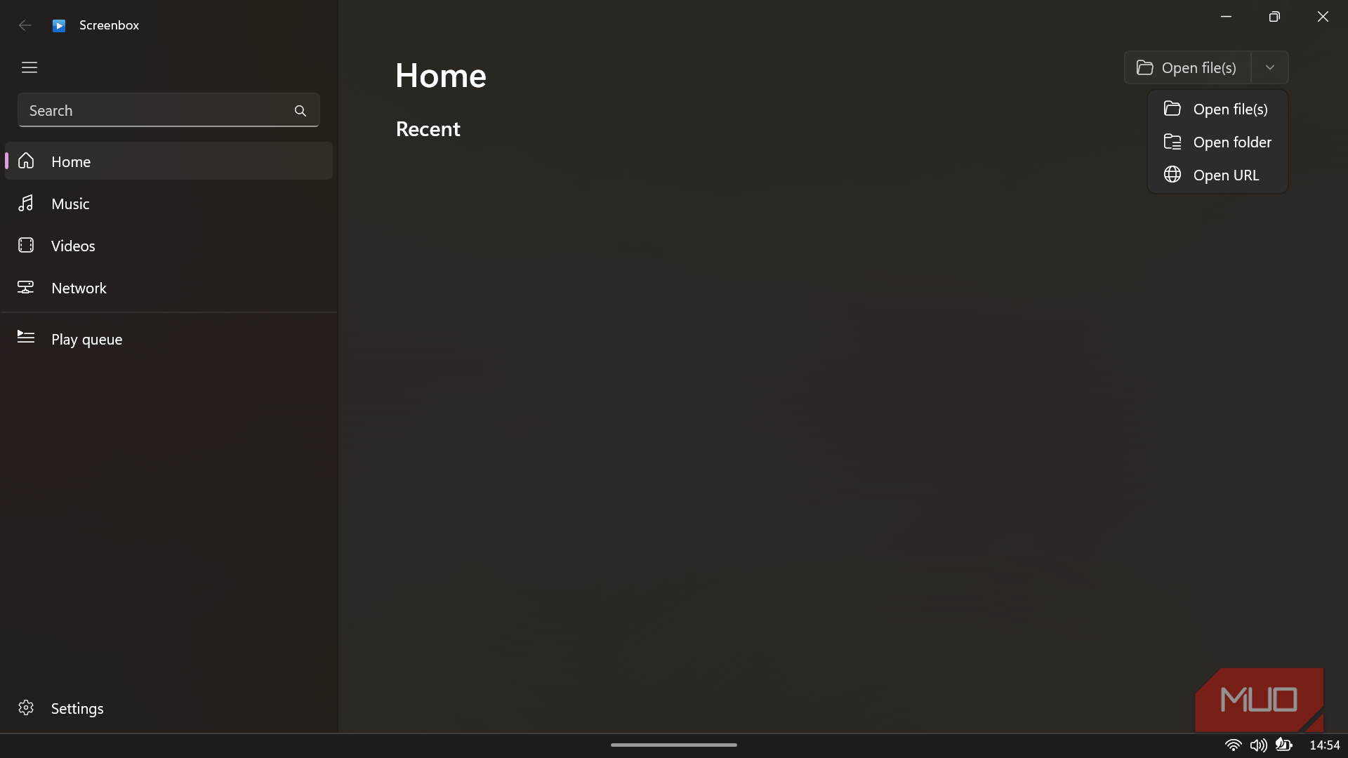 Screenbox app home screen.