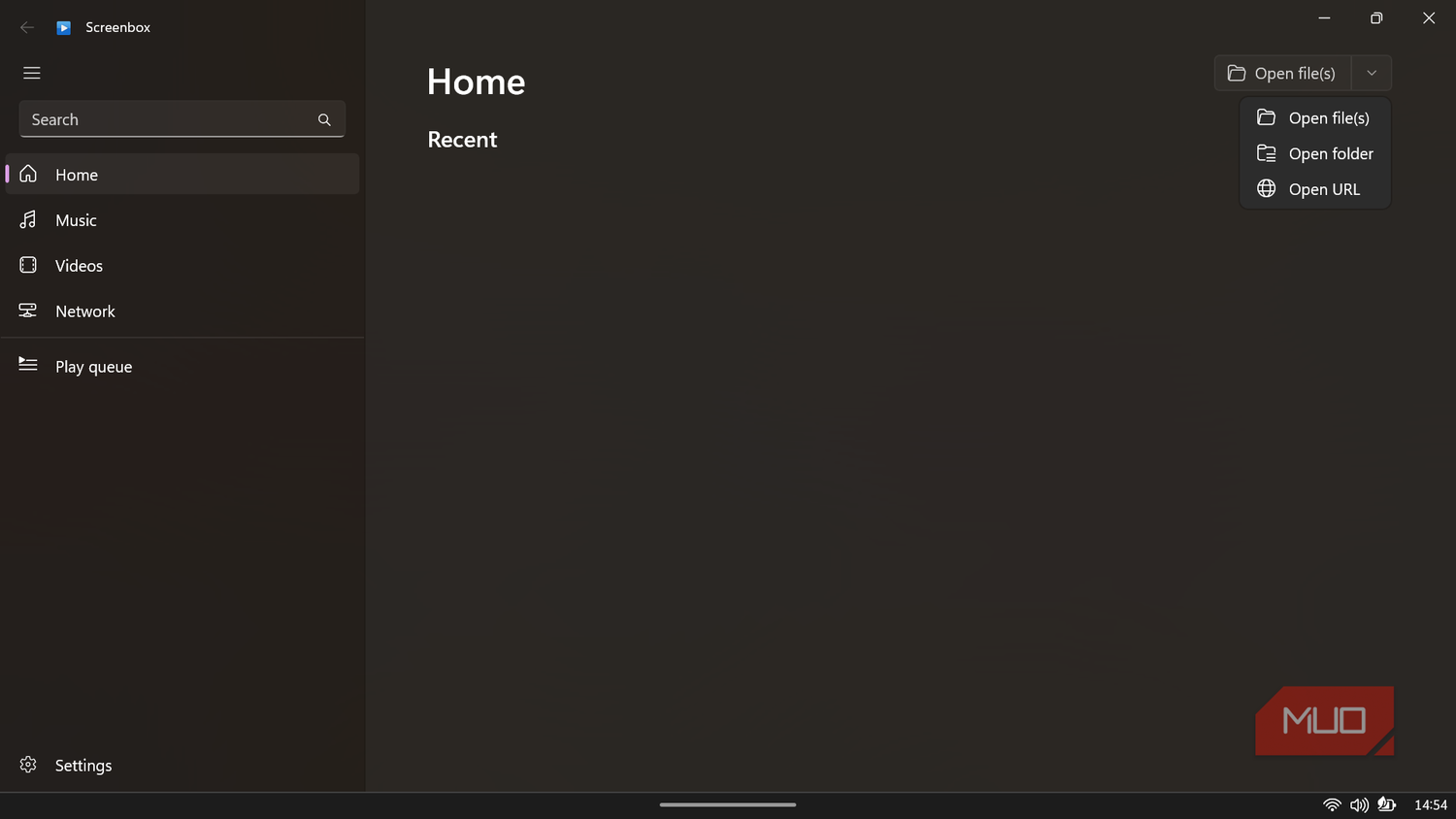 Screenbox app home screen.