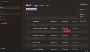 Screenbox music library view.