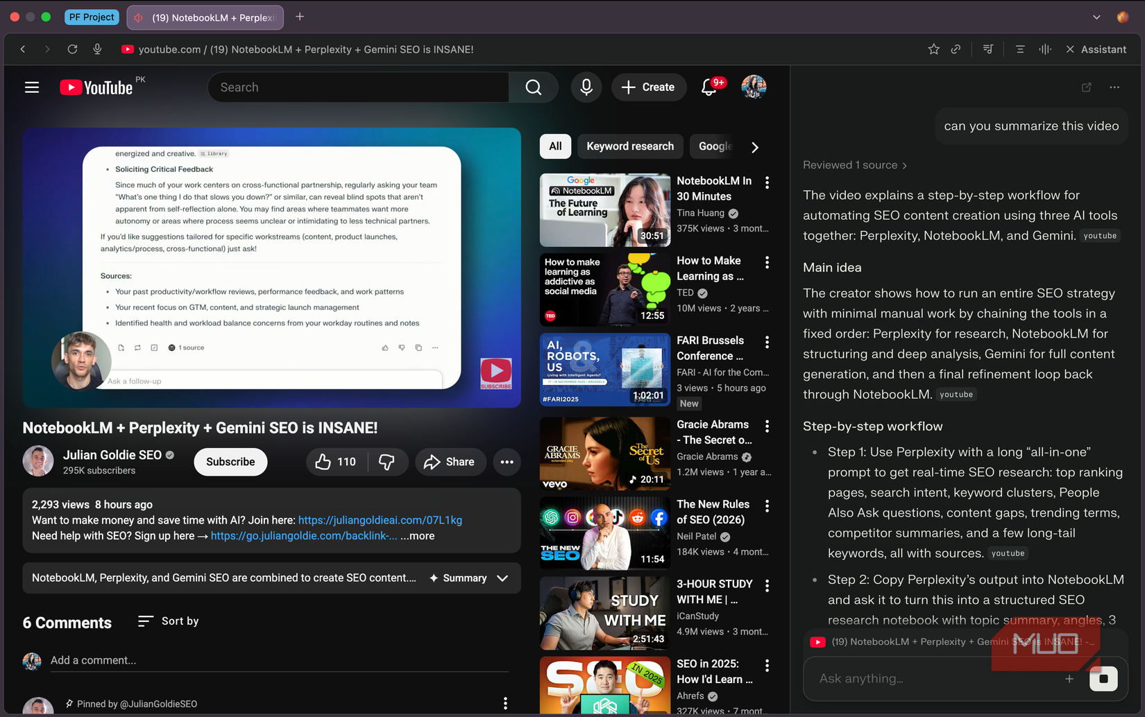 Cpmet resumiendo un vídeo de YouTube