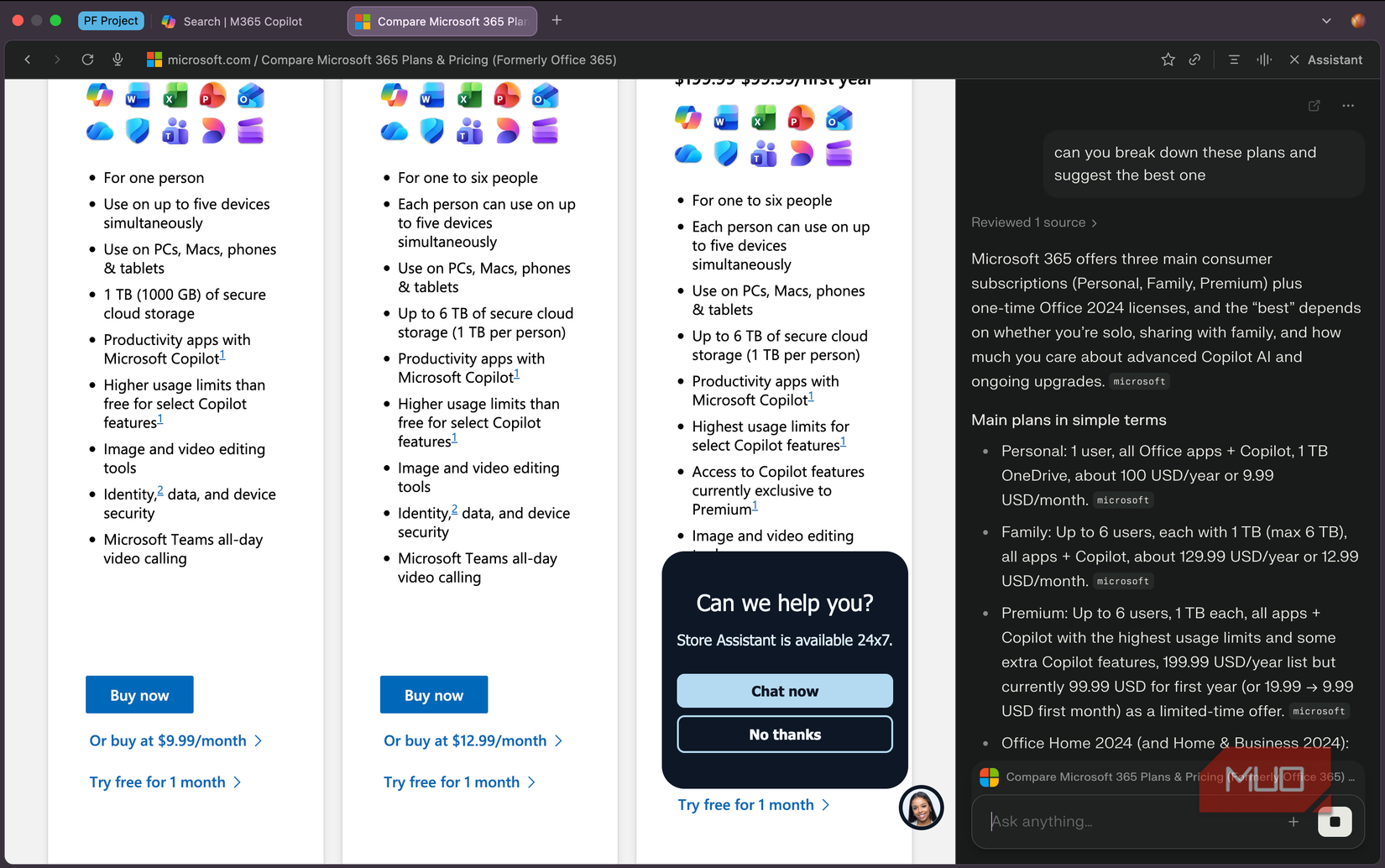 El cometa de Perpelxity compara 3 planes de Microsoft