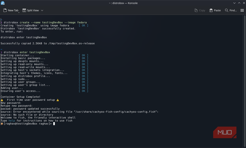 setting up distrobox in a terminal window