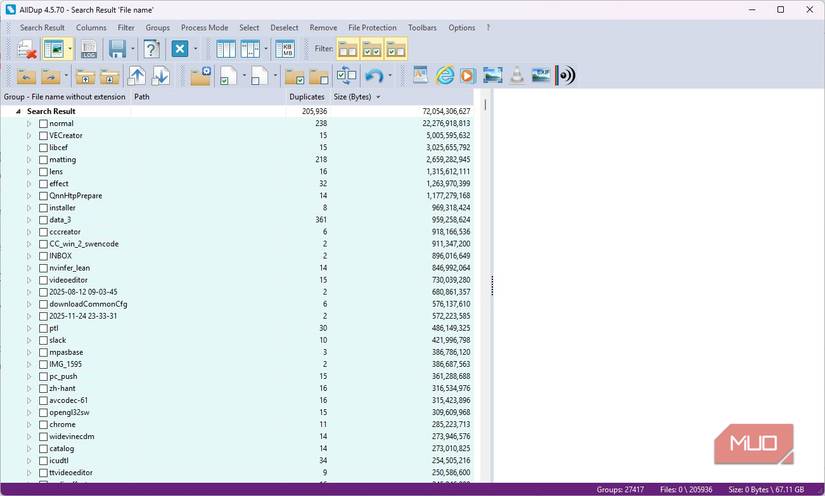 Search results showing duplicates