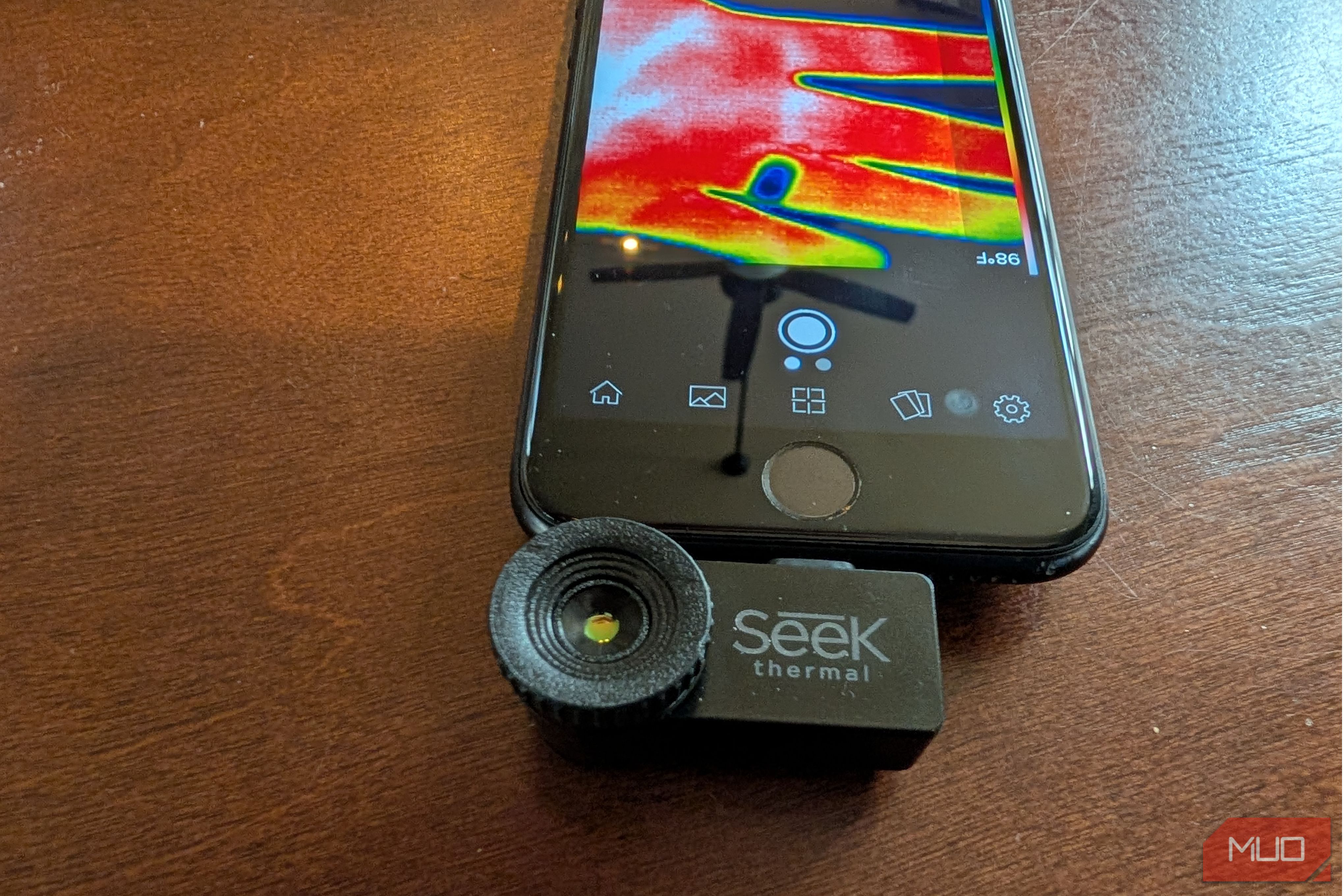 Seek Thermal Camera connected to a phone's charging port 