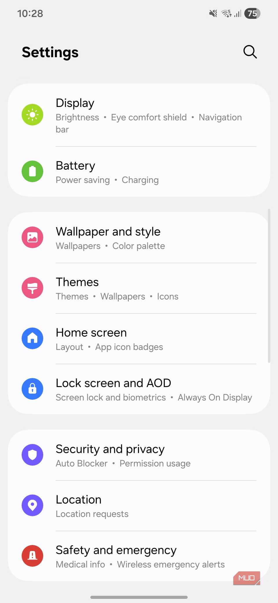 Settings menu on Samsung phone-1