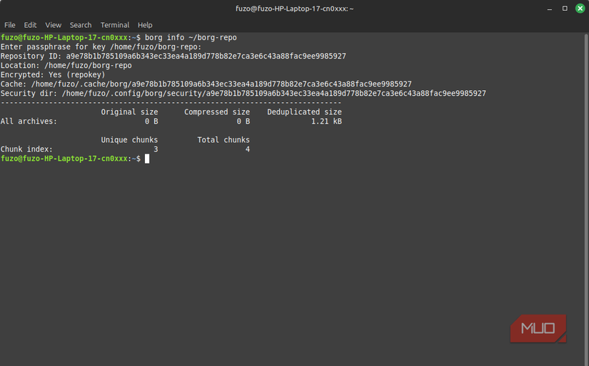 Showing repository info including encryption