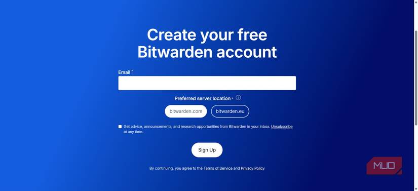 Signin up for bitwarden free plan