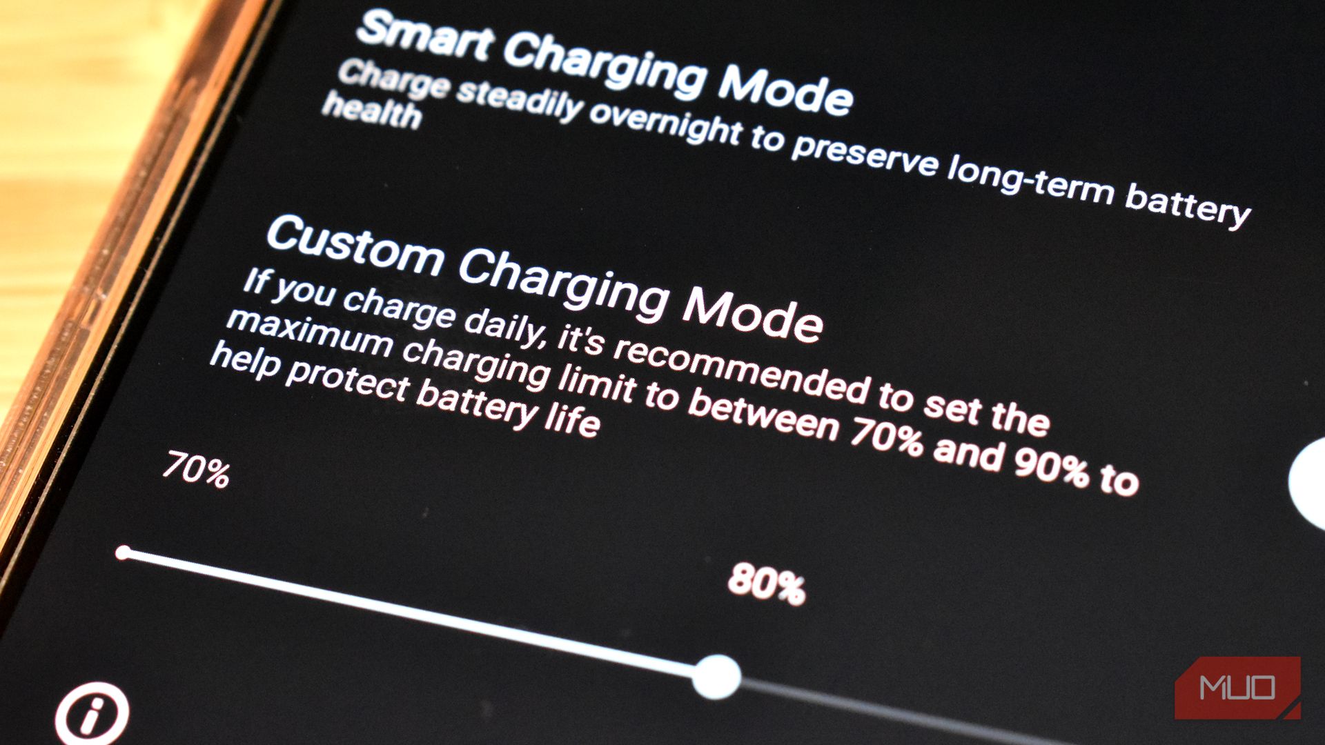 smartphone custom battery charging mode options.