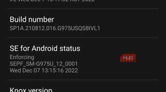 Software information screen showing a toast notification that the user is one step away from developer mode.
