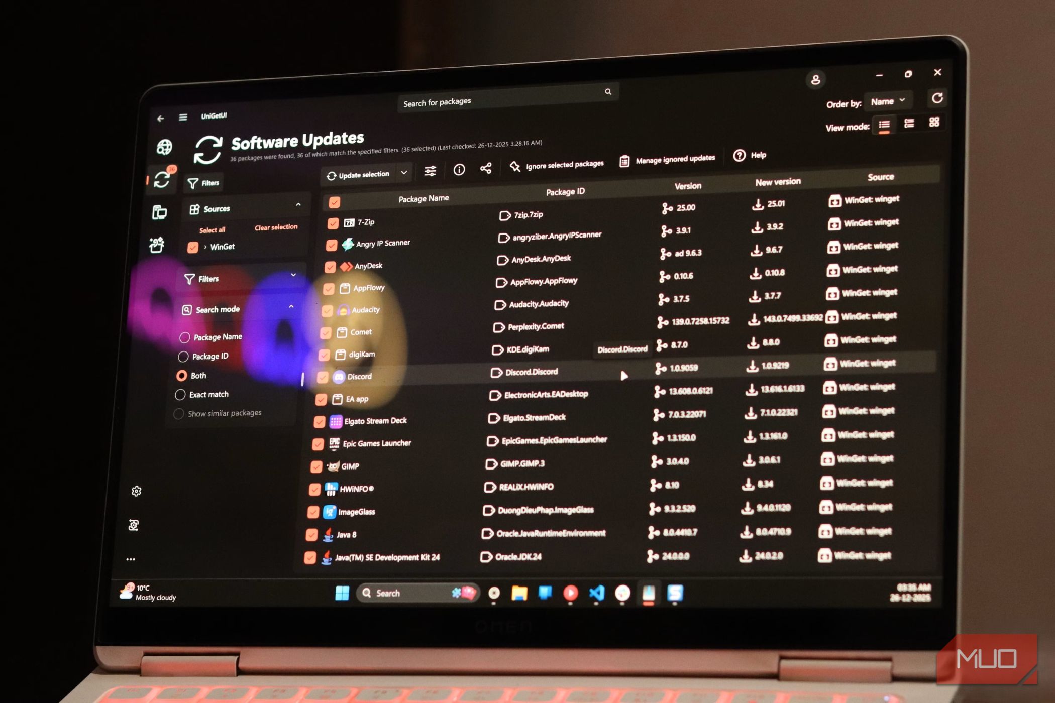Software update on UniGetUI