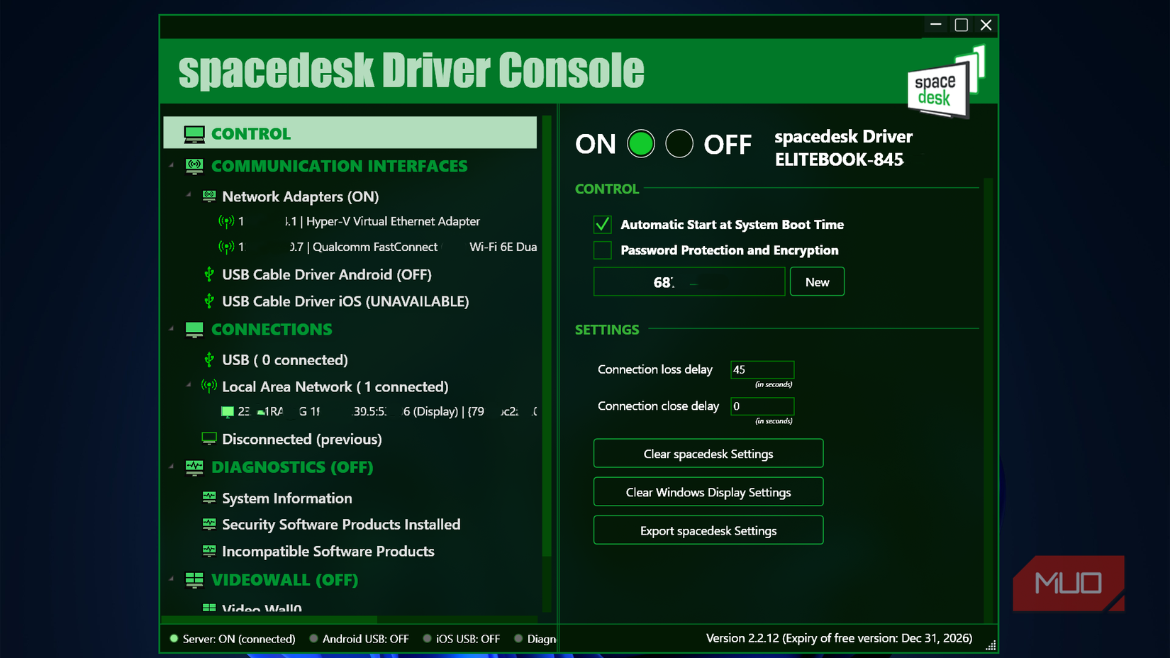 Spacedesk driver console window.