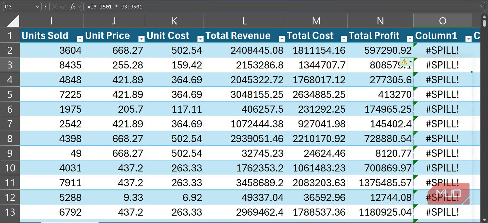 Spill error in Excel.
