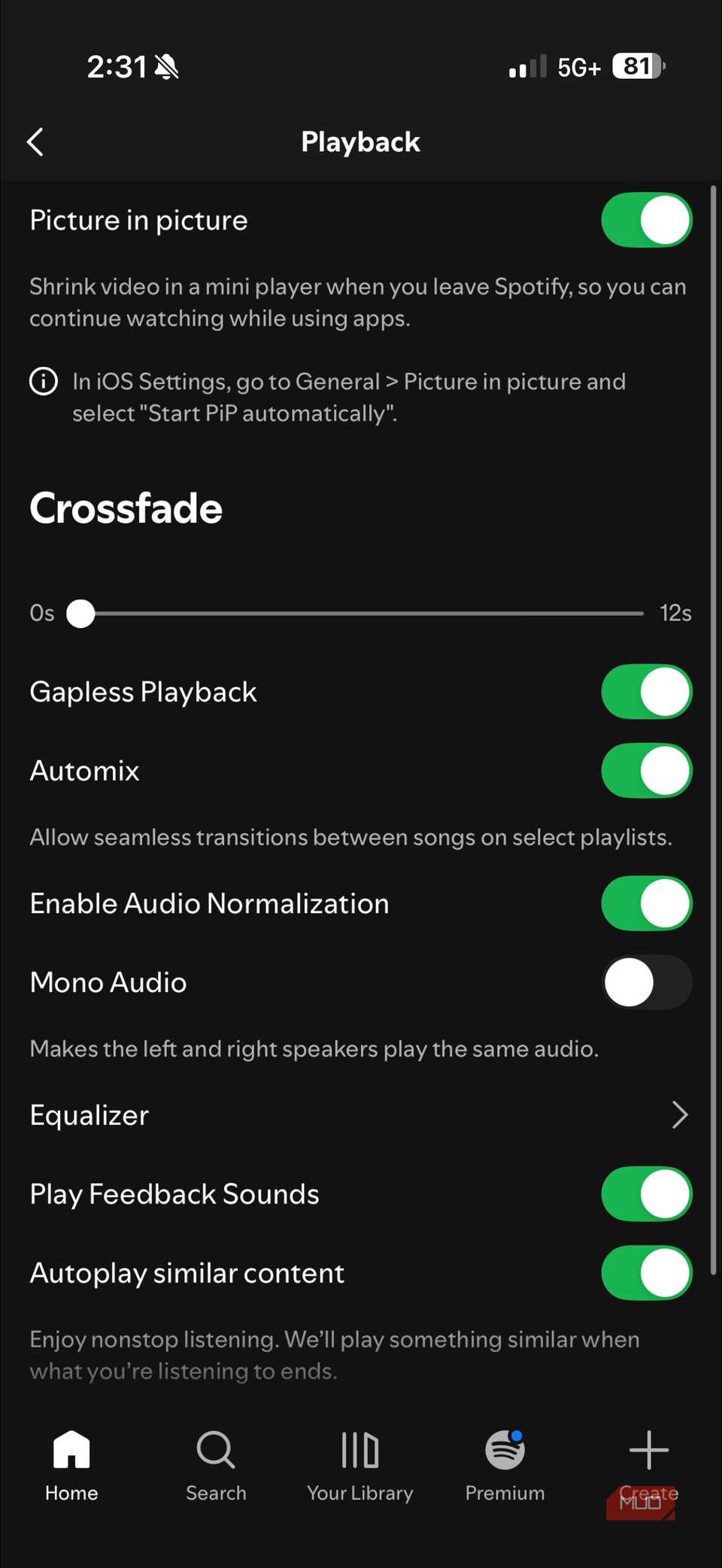 The Audio normalization toggle in the Spotify app.