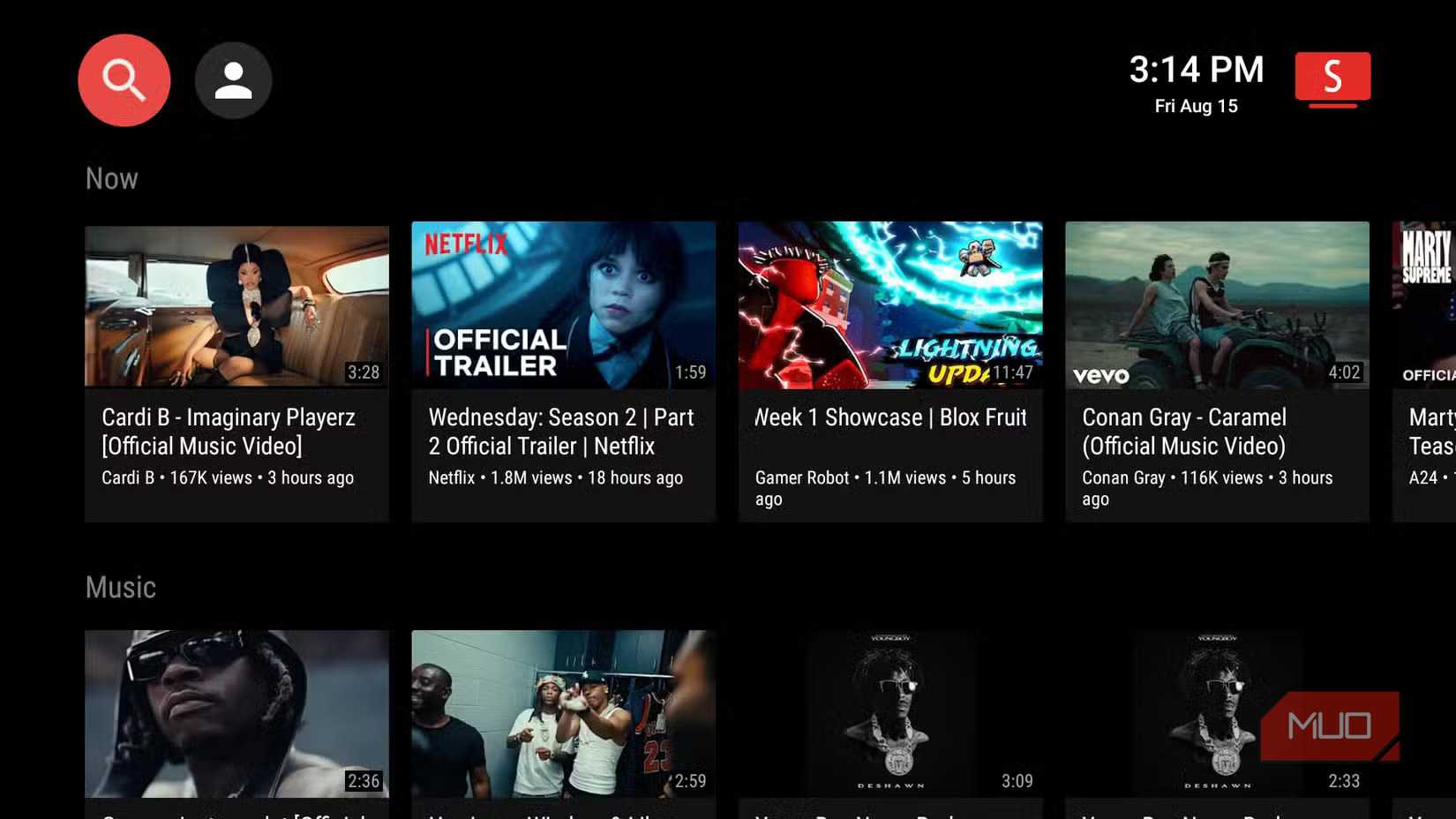 SmartTube app home page on TV.