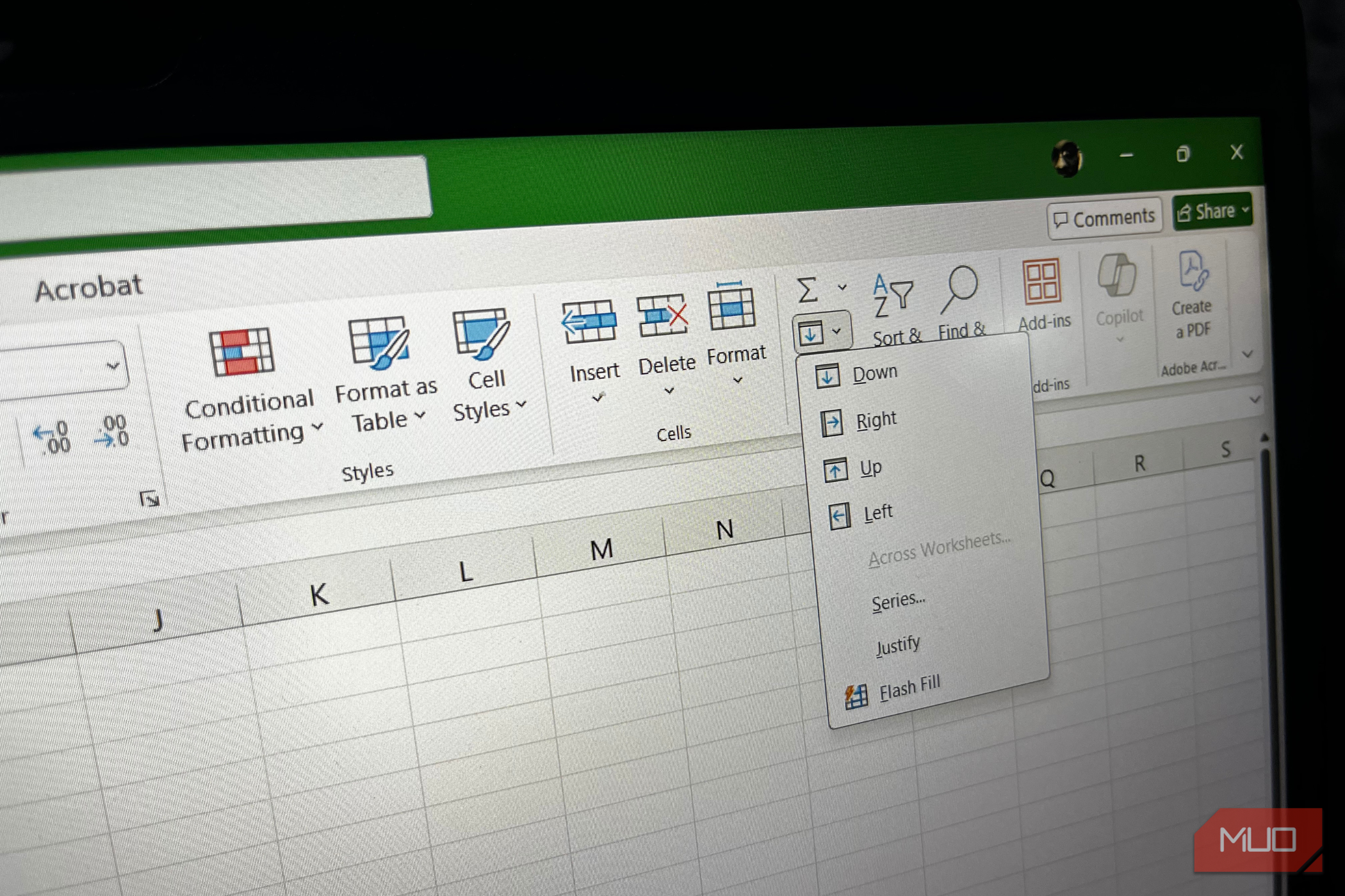 The Fill menu in Excel