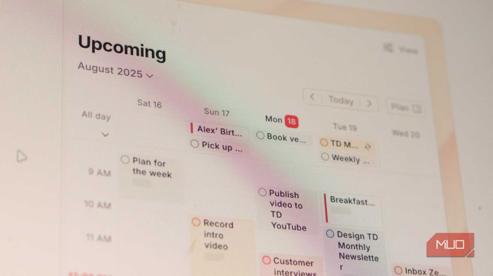 Todoist calendar view.