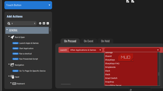 Touch Portal Editor Control Screen Launch apps and games option selected 2