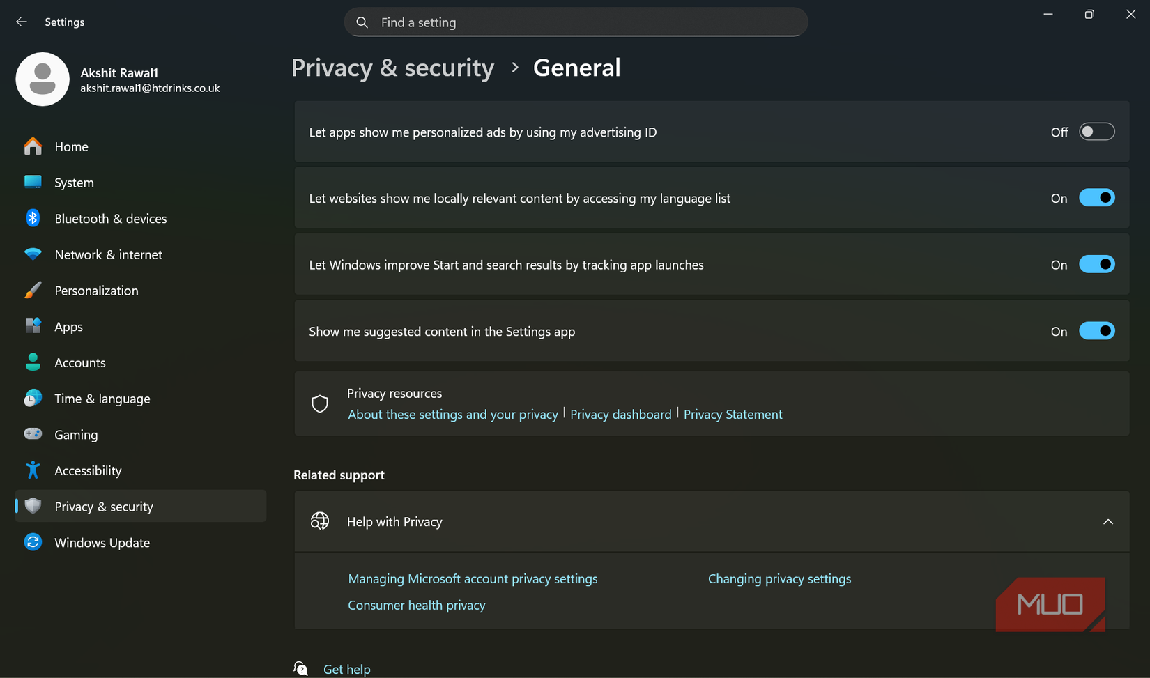 Turn off Advertising ID option on Windows