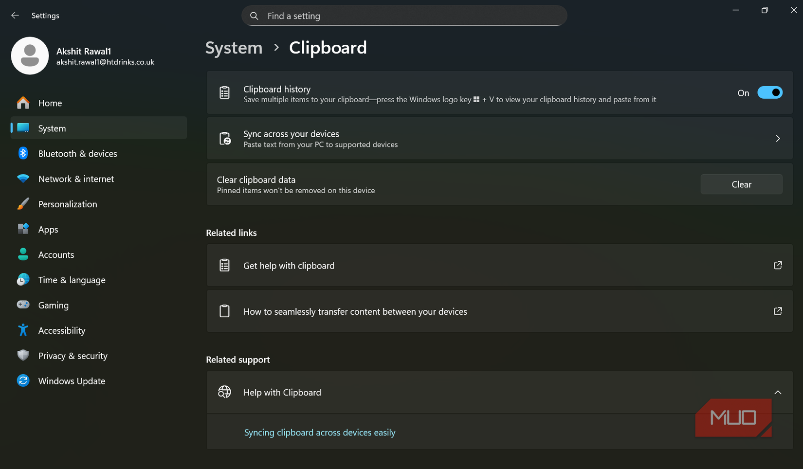 Turn off clipboard syncing on Windows