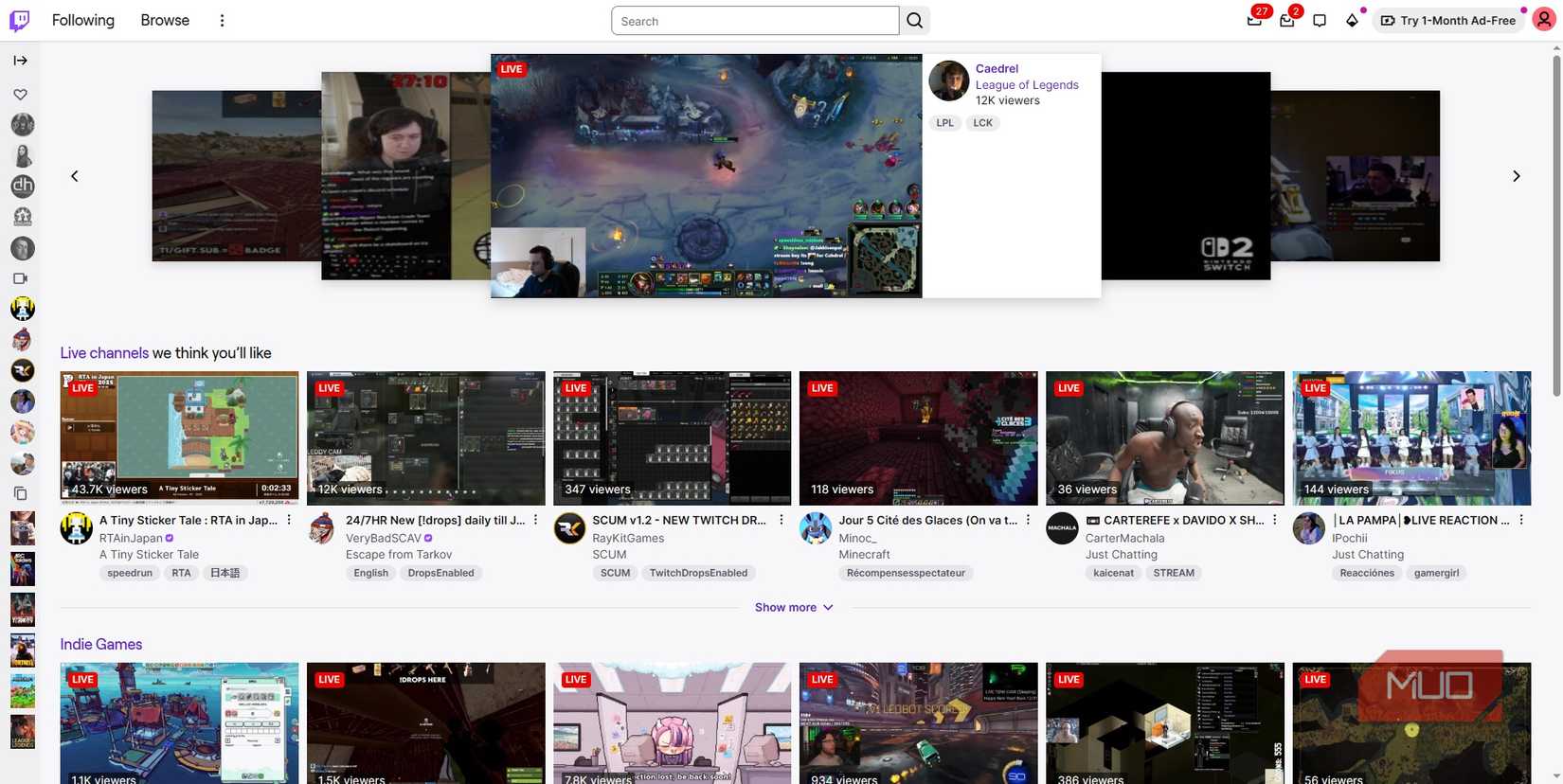 twitch home page.