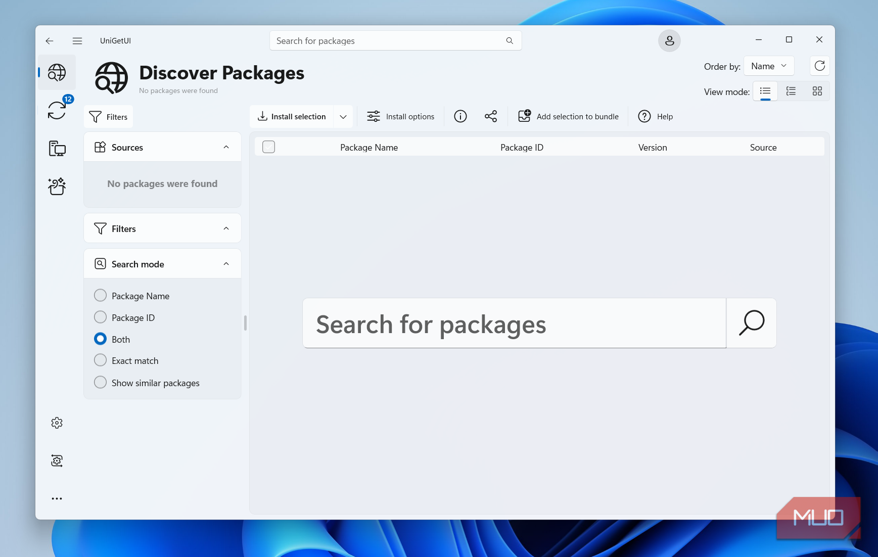 UniGetUI discover menu