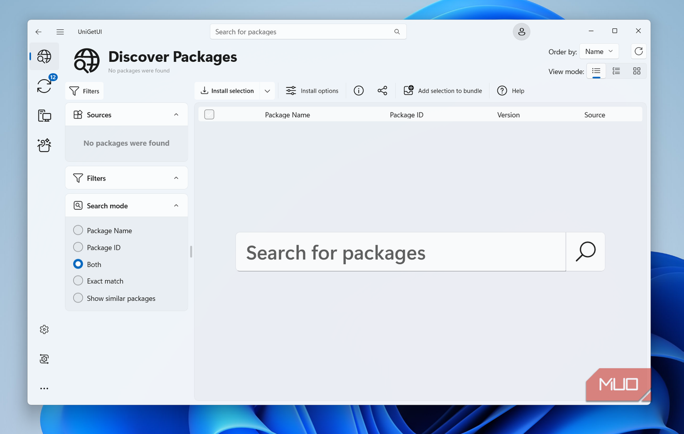 UniGetUI discover menu