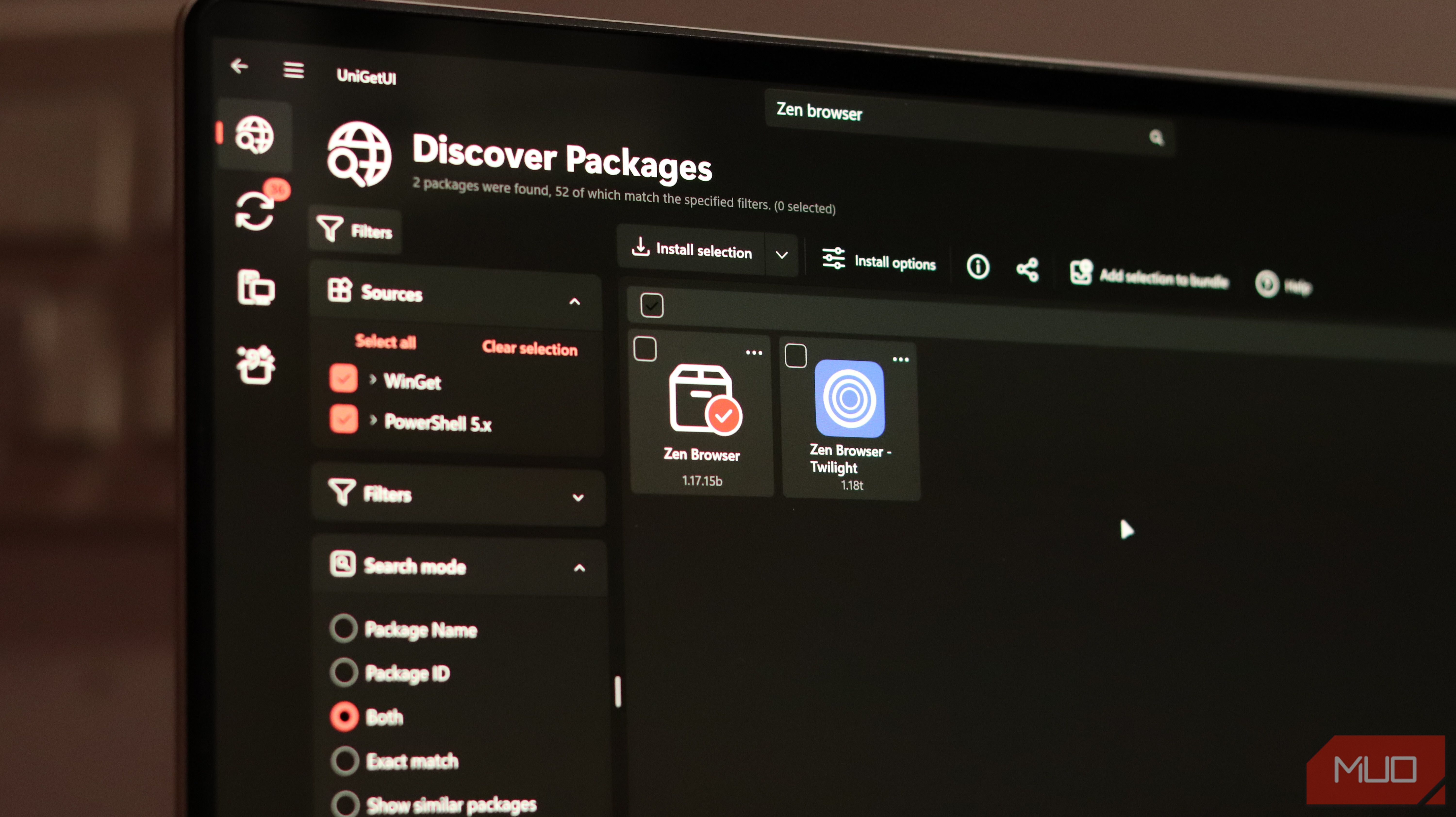 UniGetUI discover packages menu.