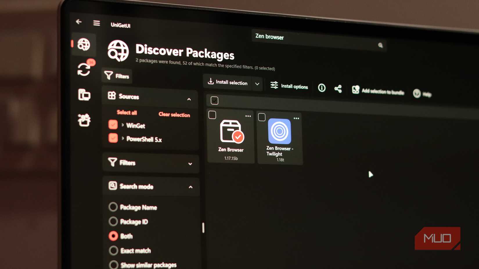UniGetUI discover packages menu.