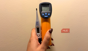 Thermometer on the left and temperature gun on the right