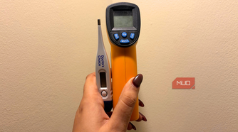Thermometer on the left and temperature gun on the right