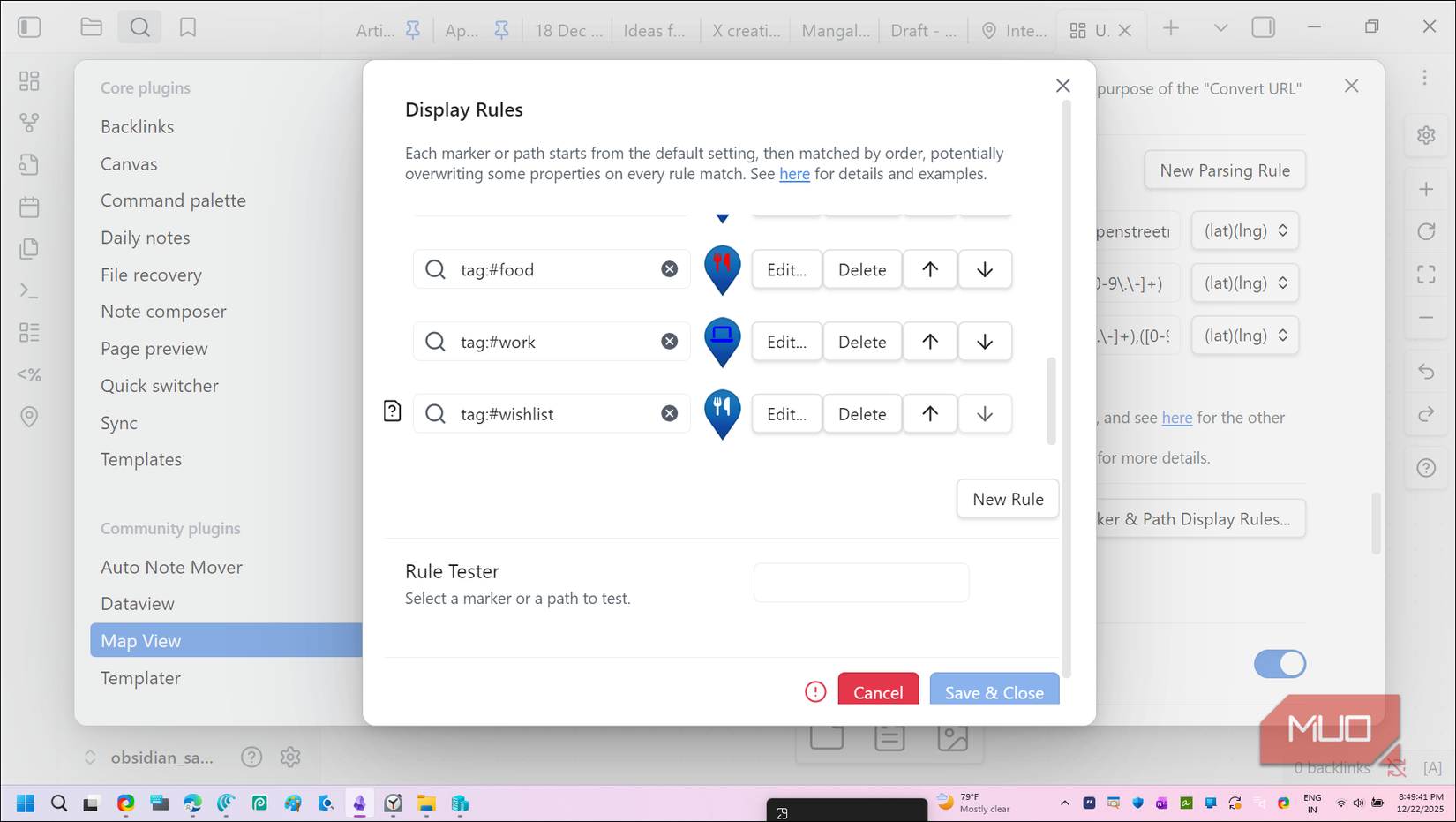 using markers in Obsidian's map view plugin