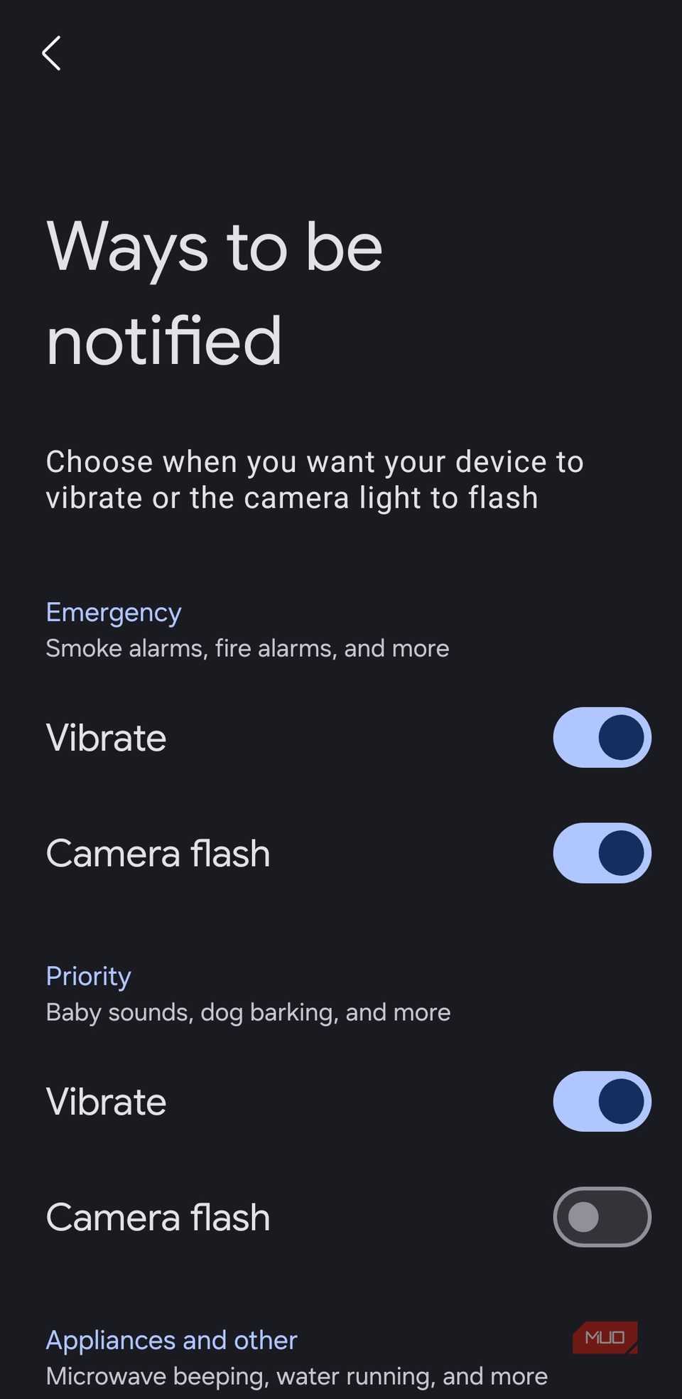 Ways to be notified settings on Android phone