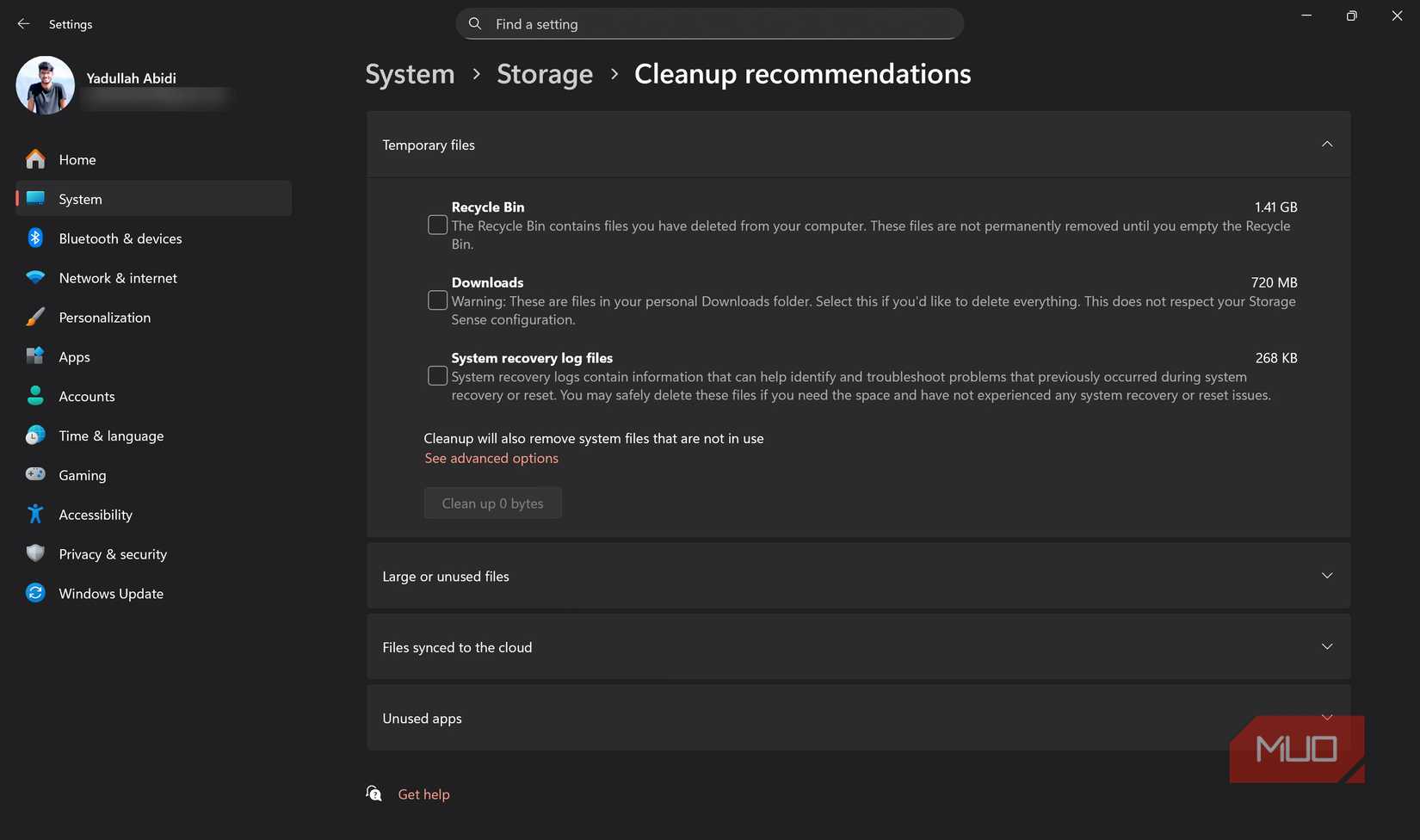 Windows 11 cleanup recommendations.