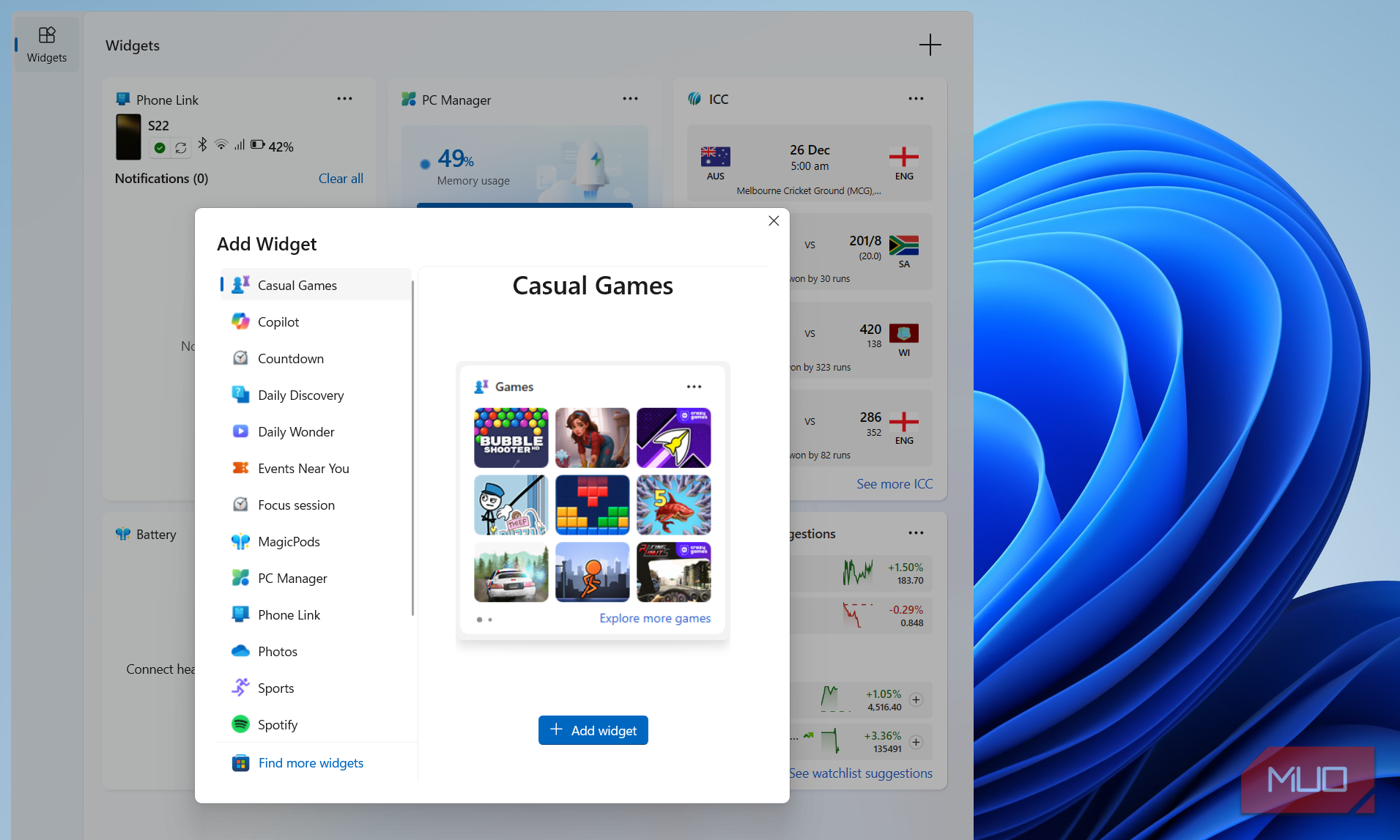Windows 11 Widgets panel apps
