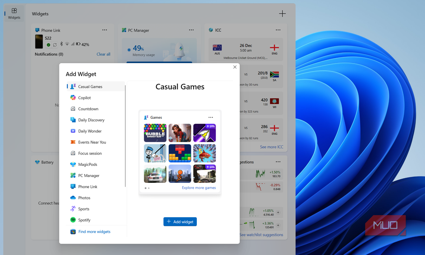 Windows 11 Widgets panel apps