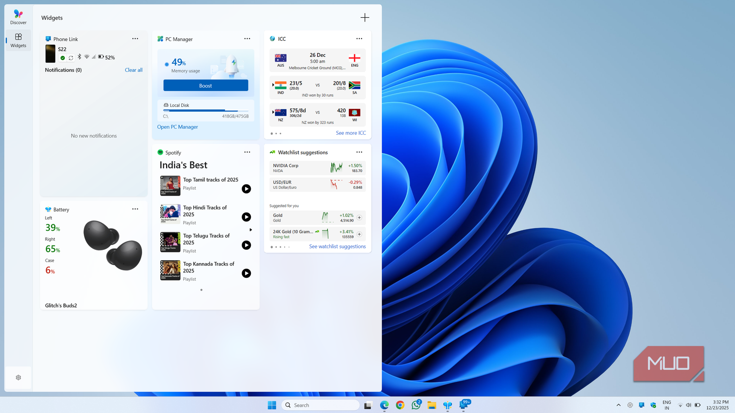 Windows 11 Widgets panel on desktop