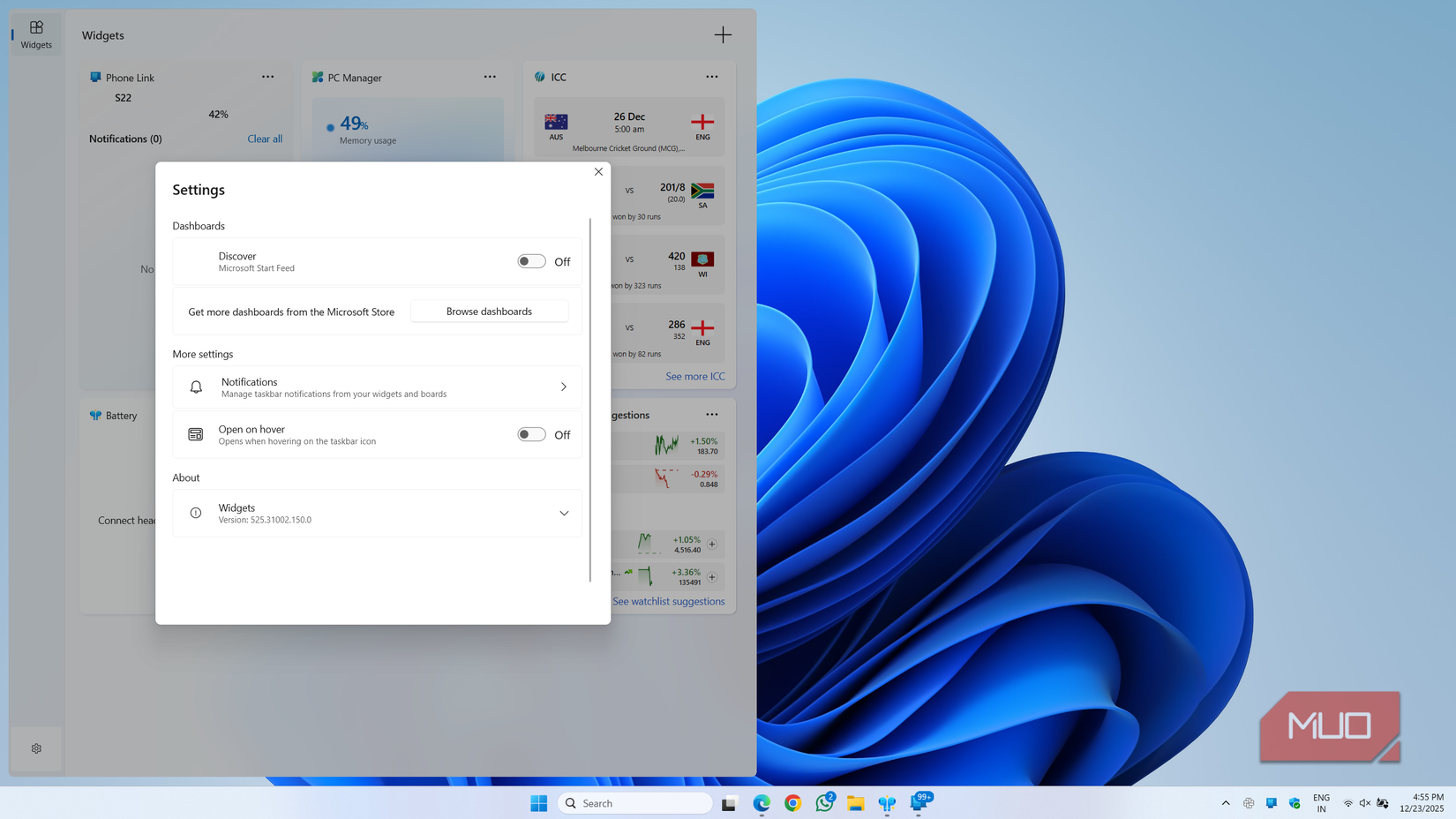 Configuración del panel de widgets de Windows 11