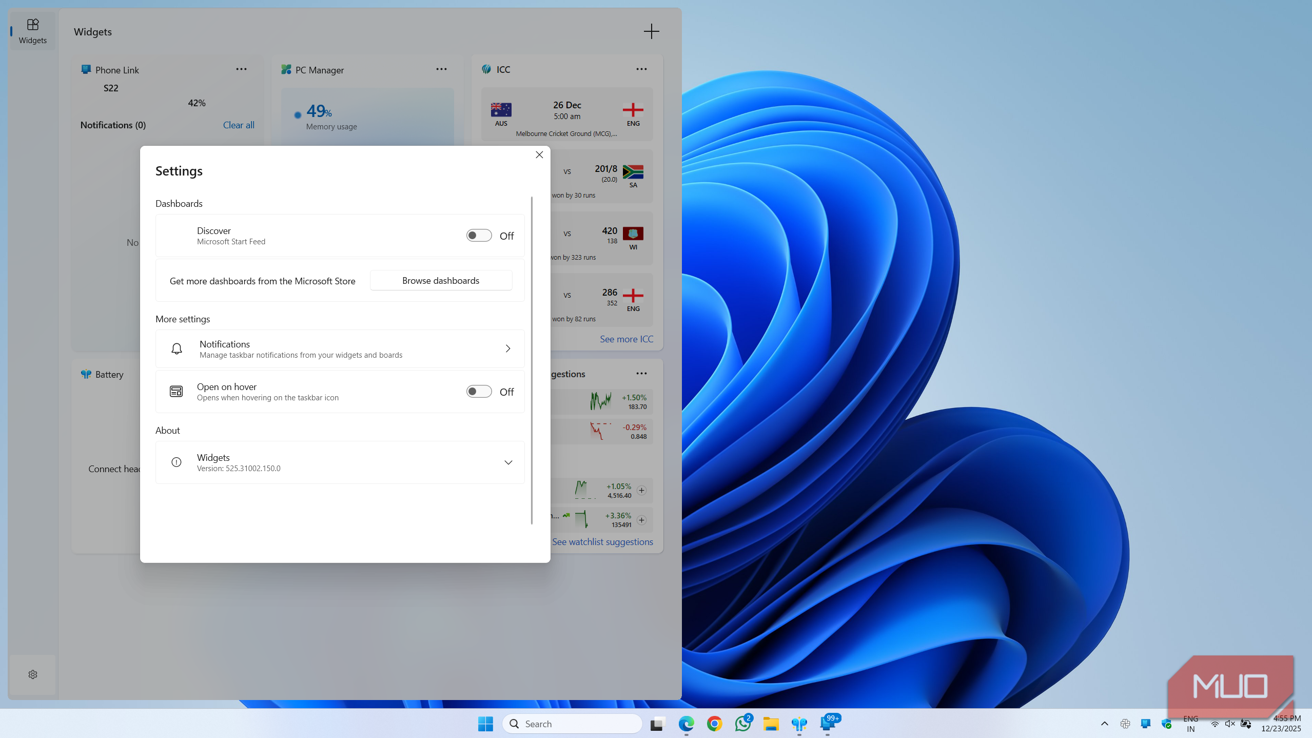 Windows 11 Widgets panel settings