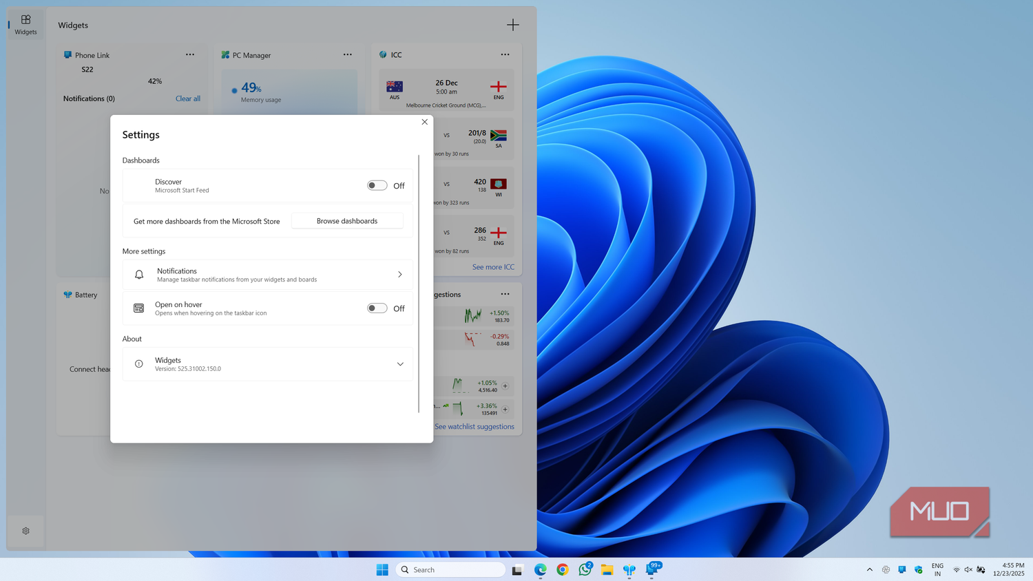Windows 11 Widgets panel settings