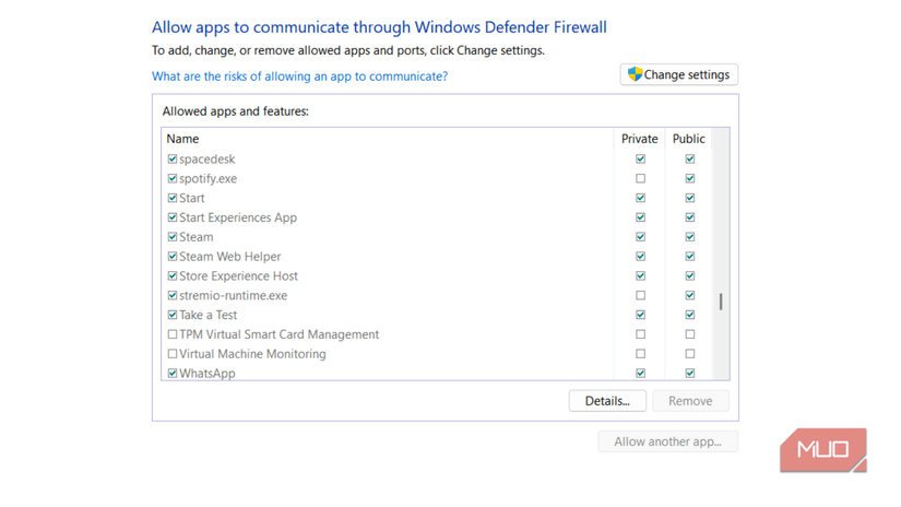 Ventana del Firewall de Windows Defender.