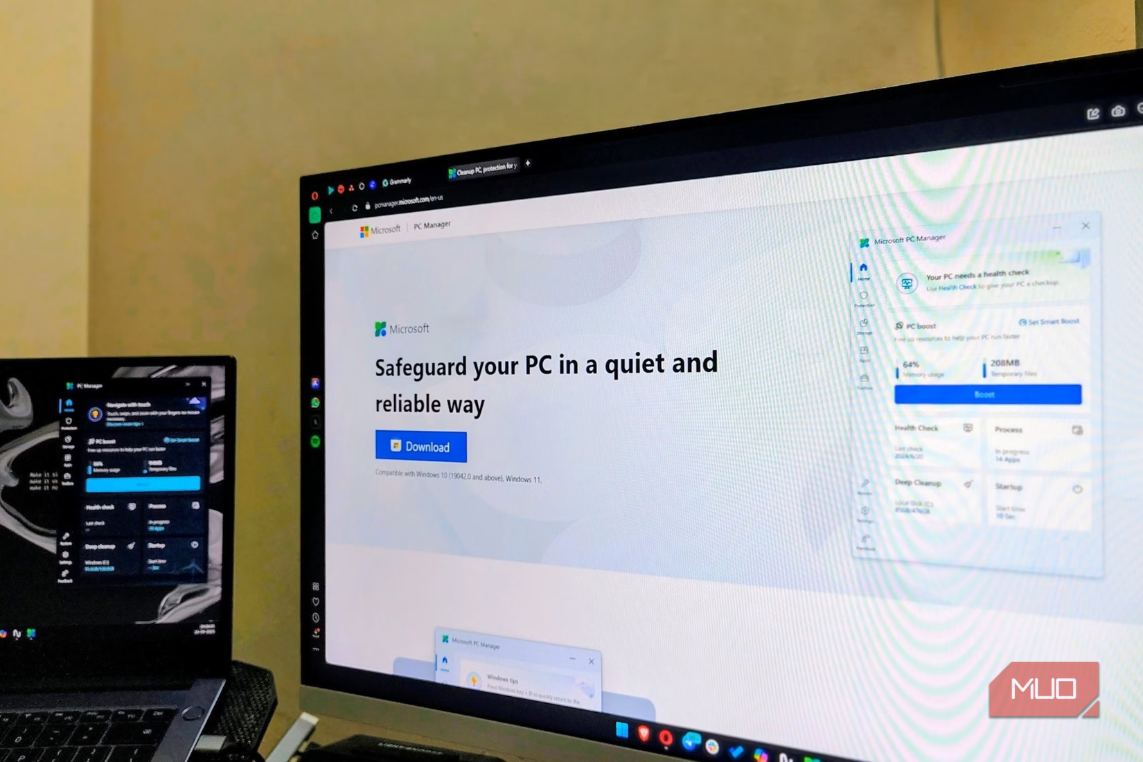 Windows PC Manager webpage on browser window