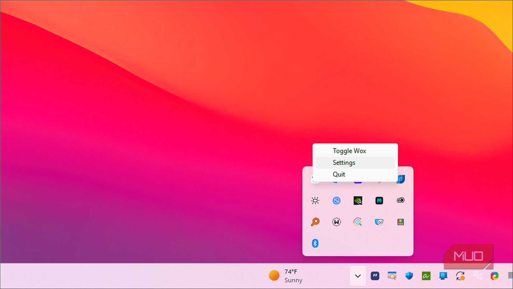 Wox settings system tray Windows 11