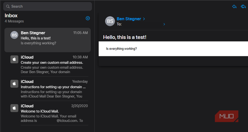 05 iCloud Mail Custom Domain Email Received