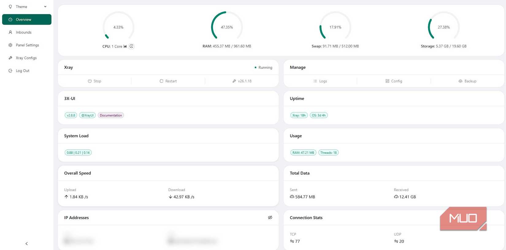 Panel 3X-UI para gestionar configuraciones VLESS