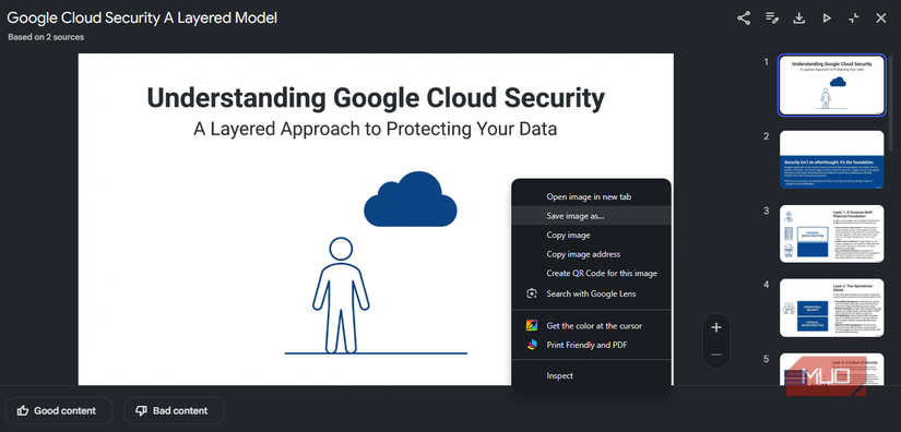 A notebook in NotebookLM with a generated slide deck expanded across the whole screen and the right-click options displayed.