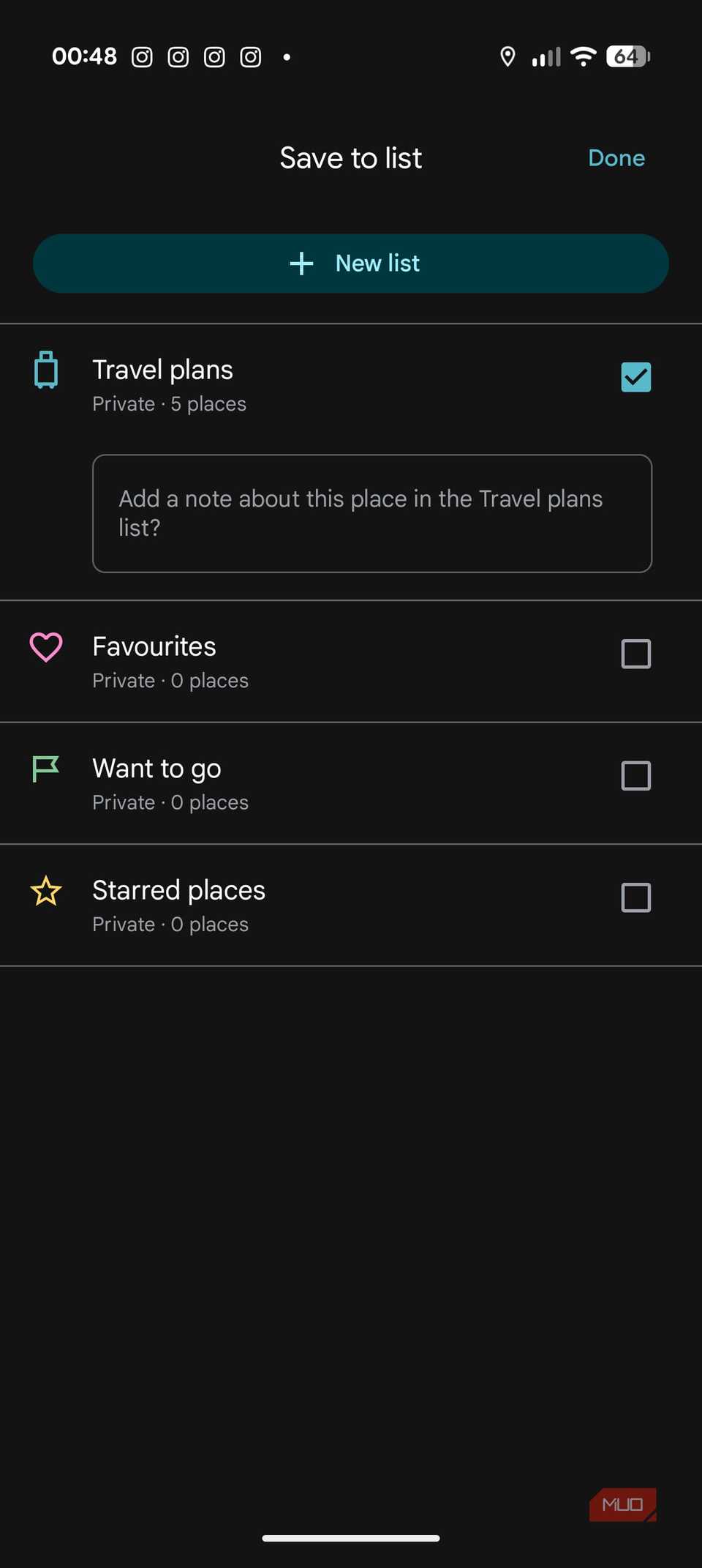 Add familiar places to list on Google Maps
