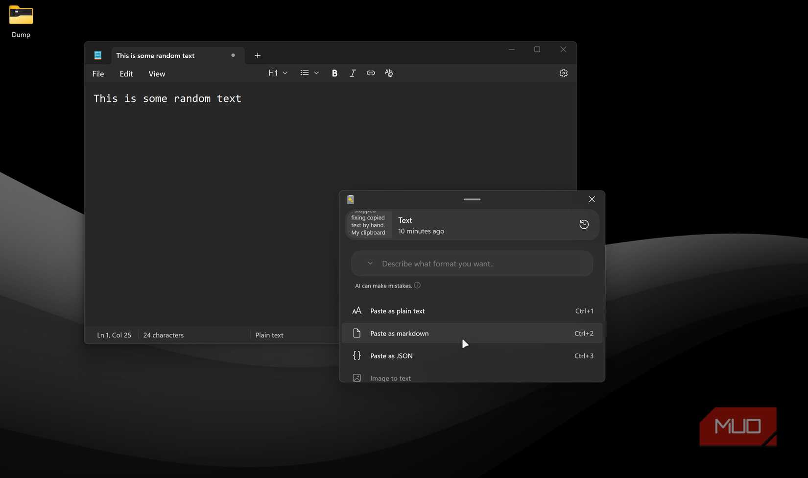 Advanced Paste preview window.