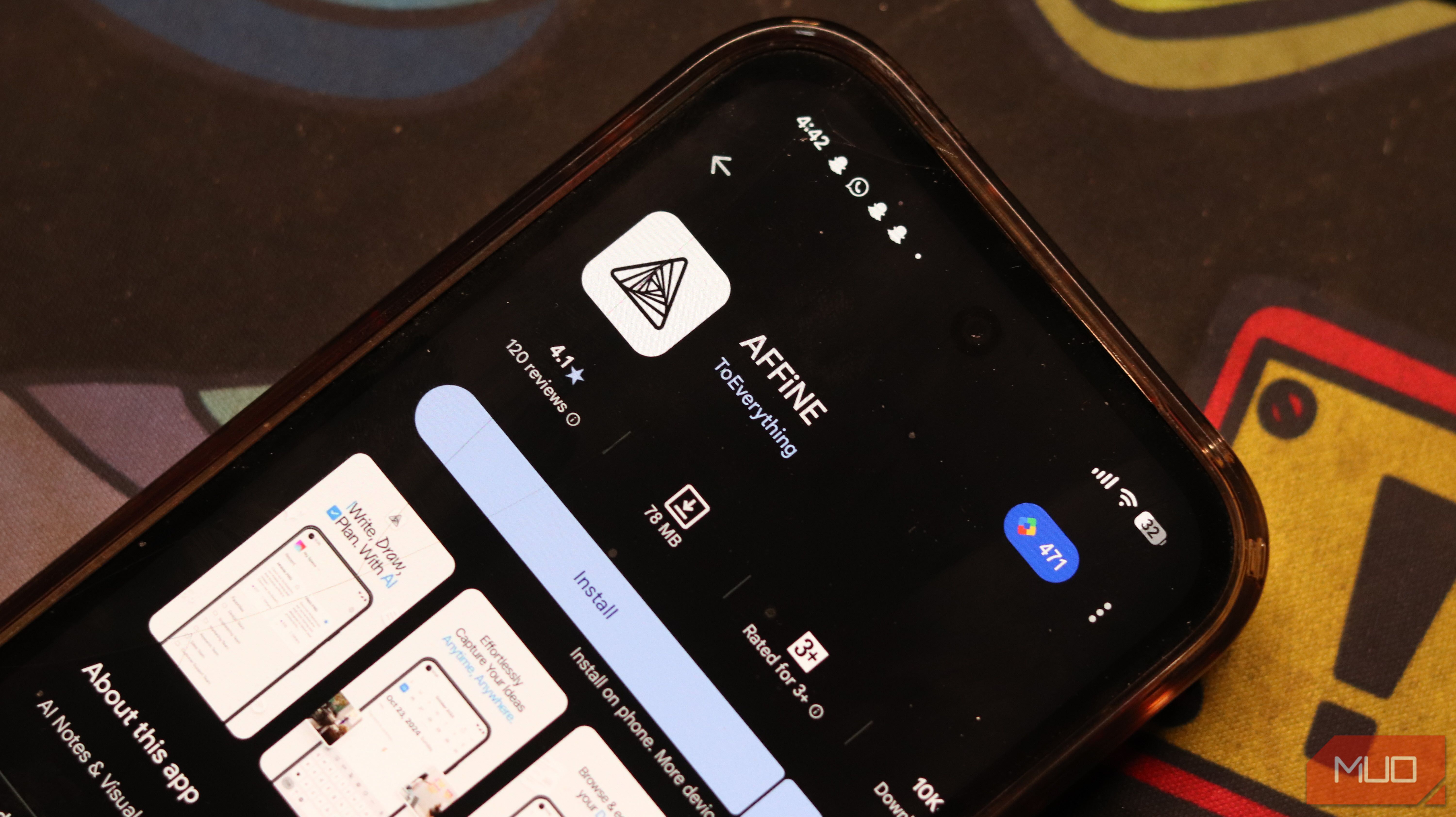AFFiNE Android app page.