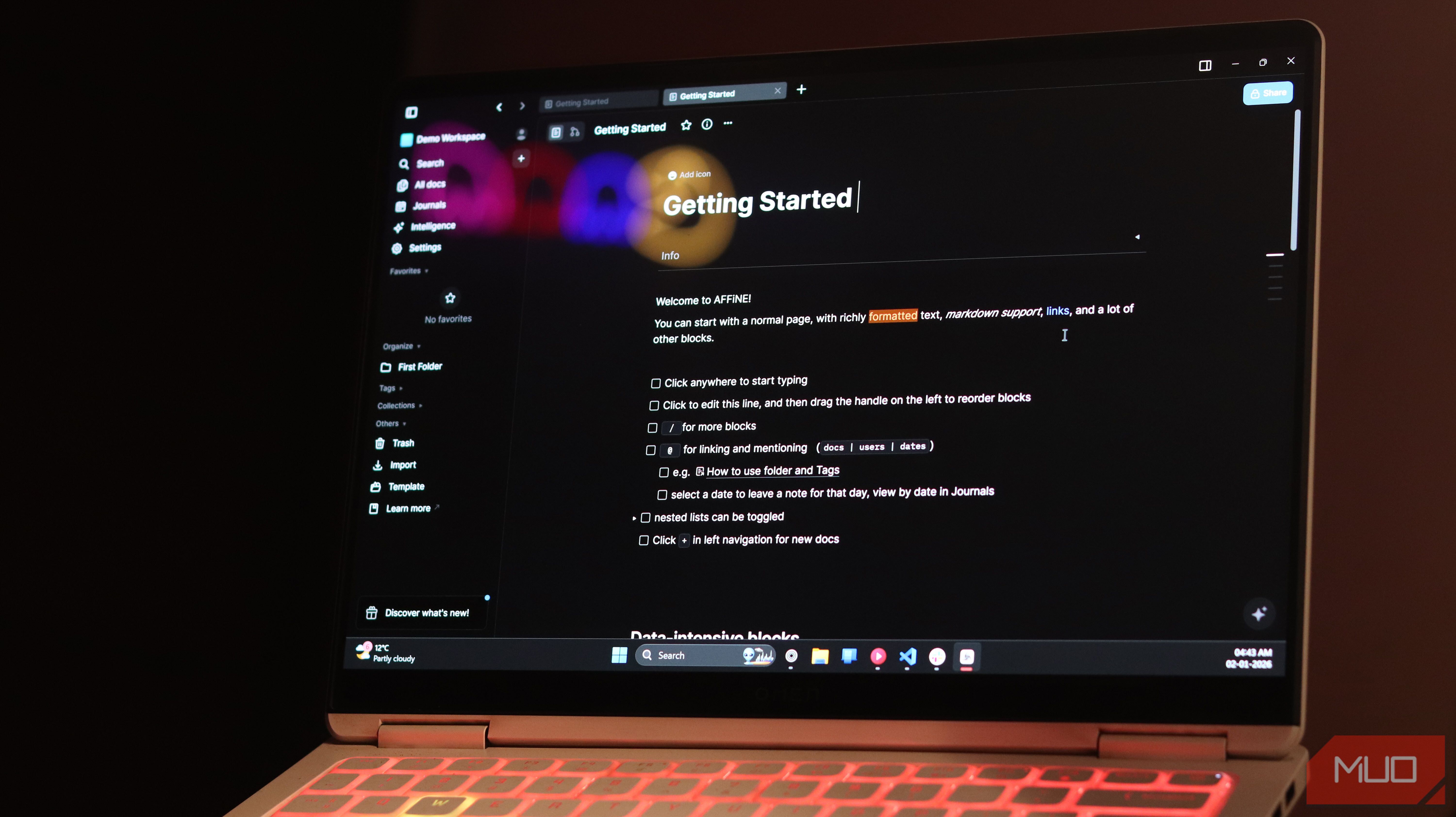 AFFiNE running on Windows 11.