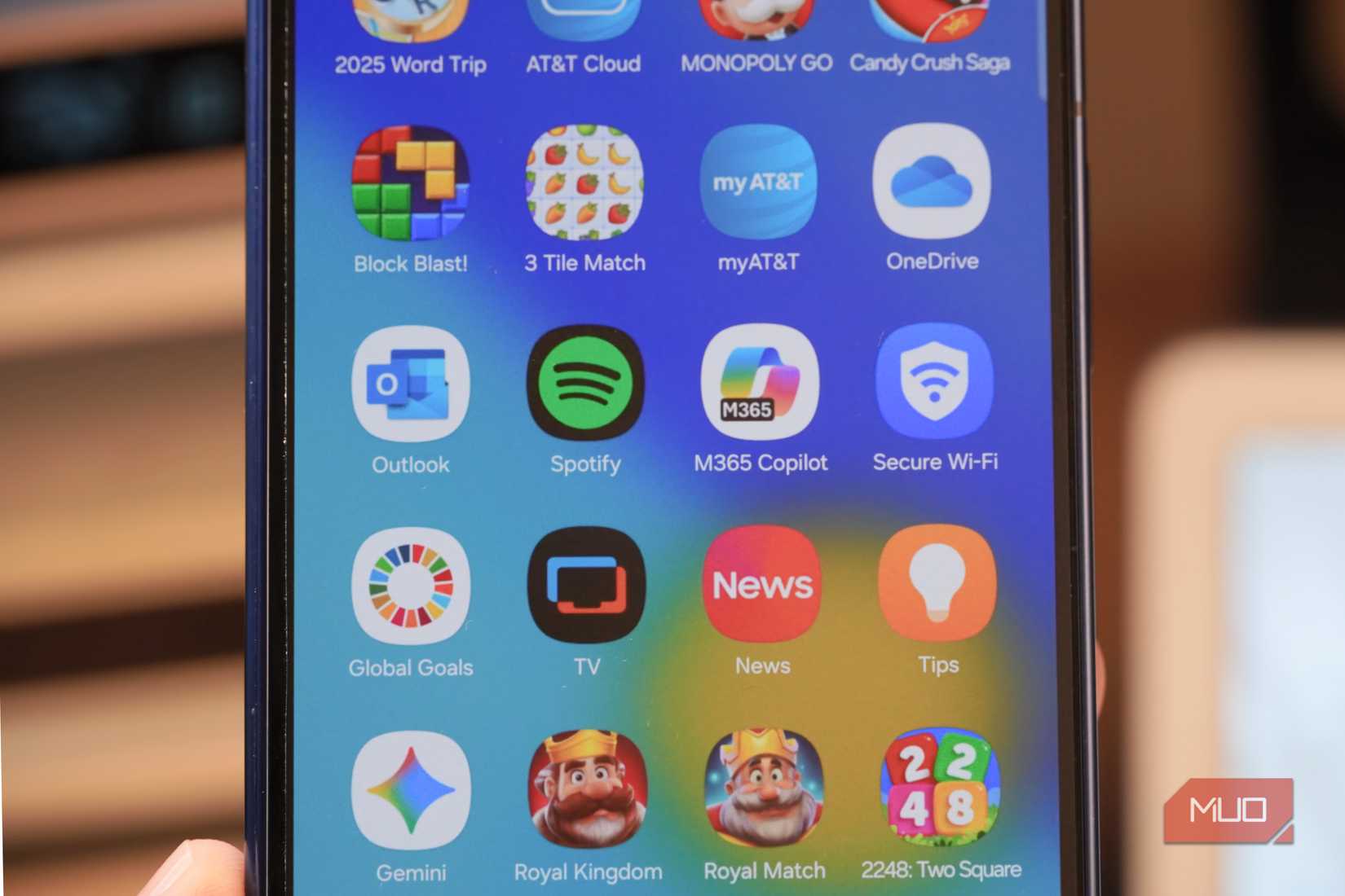 A collection of bloatware apps on a Samsung Galaxy phone.